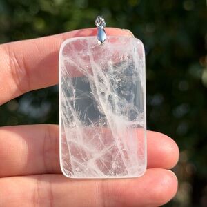 925 silver plated rectangular clear quartz pendant 1047